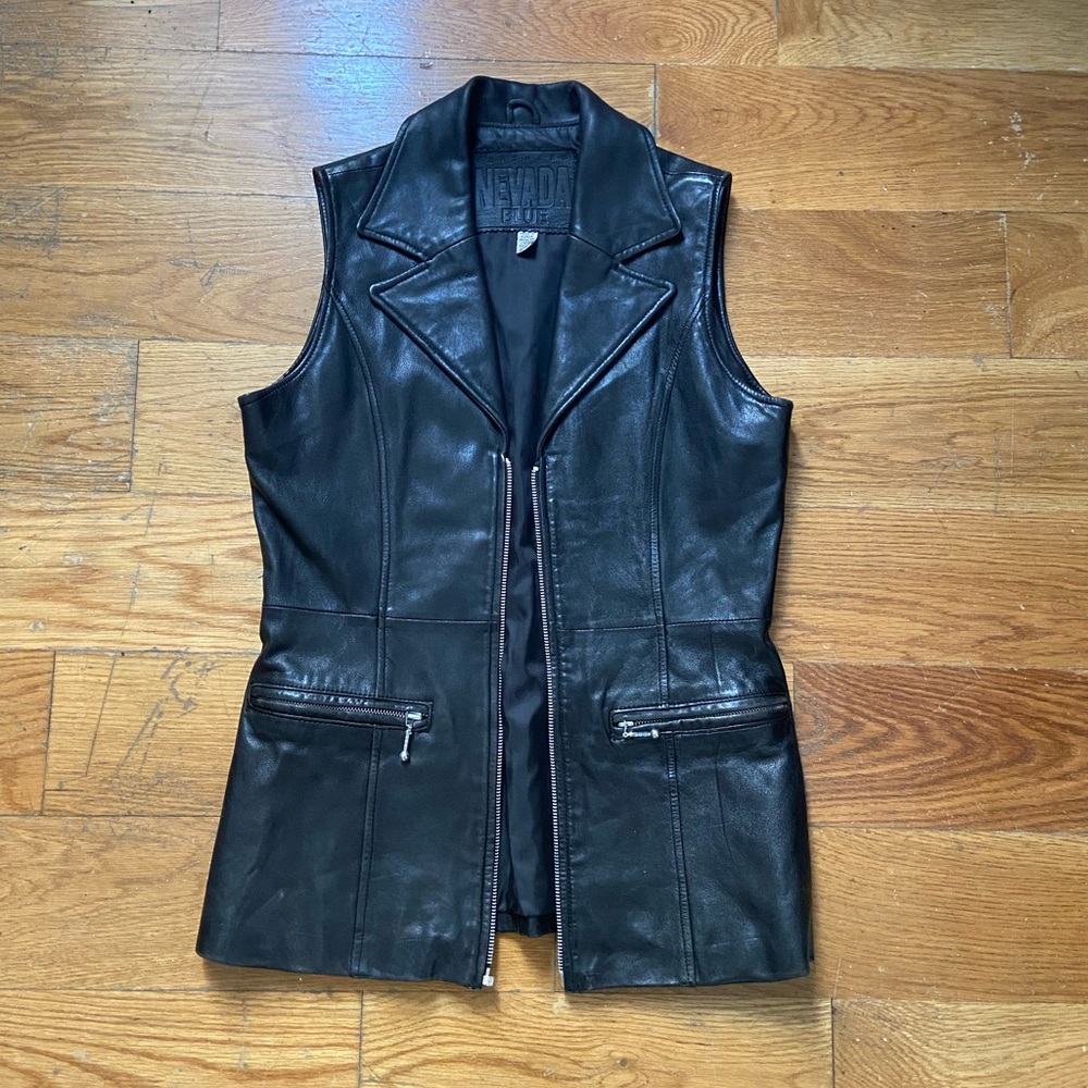 Vintage Nevada Blue black leather vest
